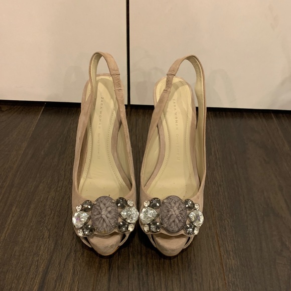 Zara peep toe sling back heels - Picture 1 of 3